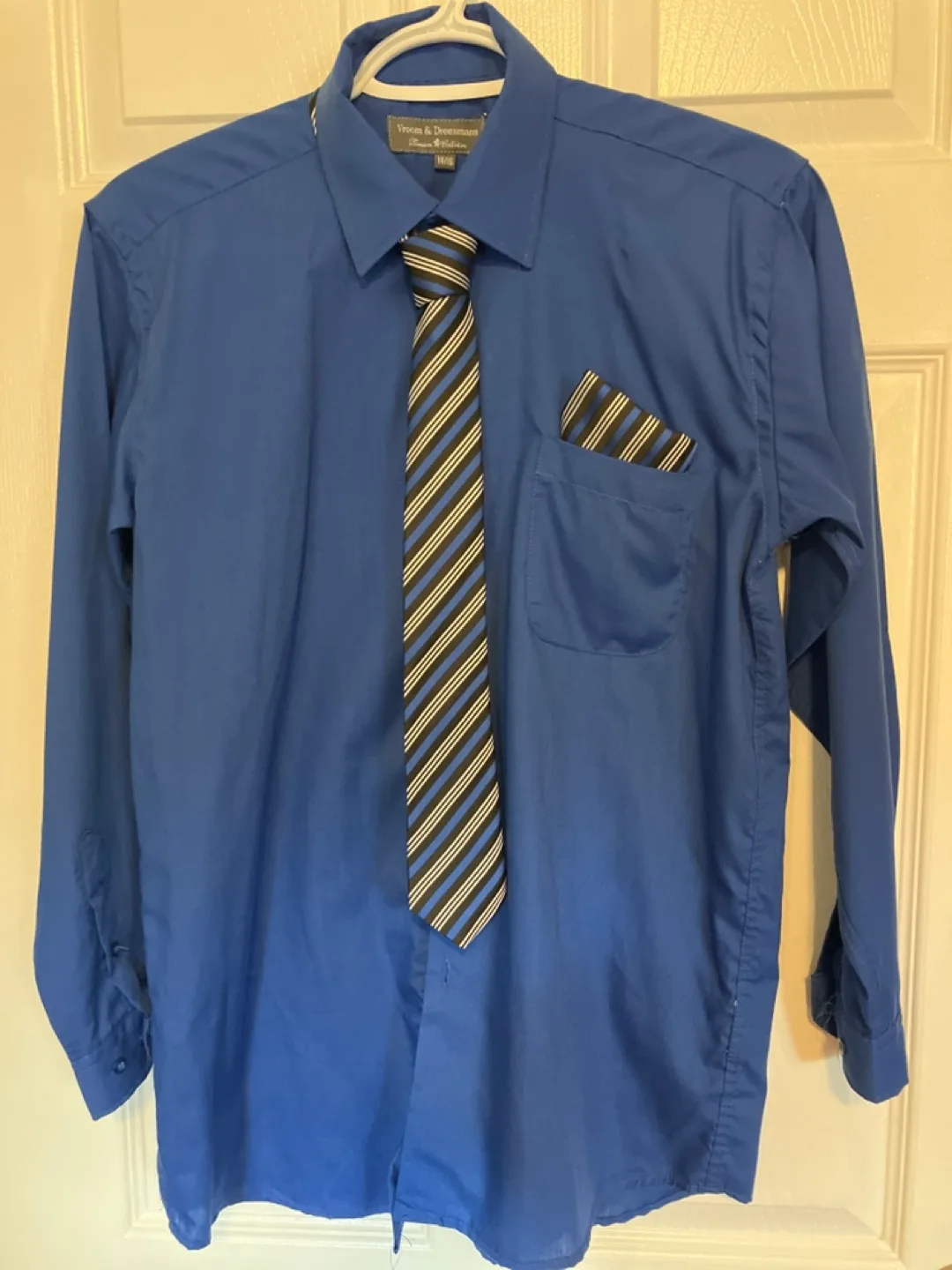 Boy's Blue Dress Shirt with Tie and Pocket Square thumbnail