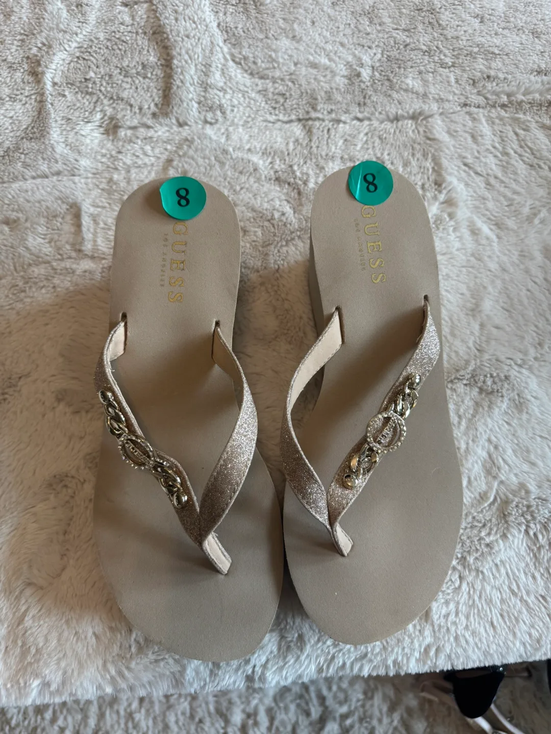 GUESS Women's Glitter Wedge Flip Flops - Size 8 thumbnail