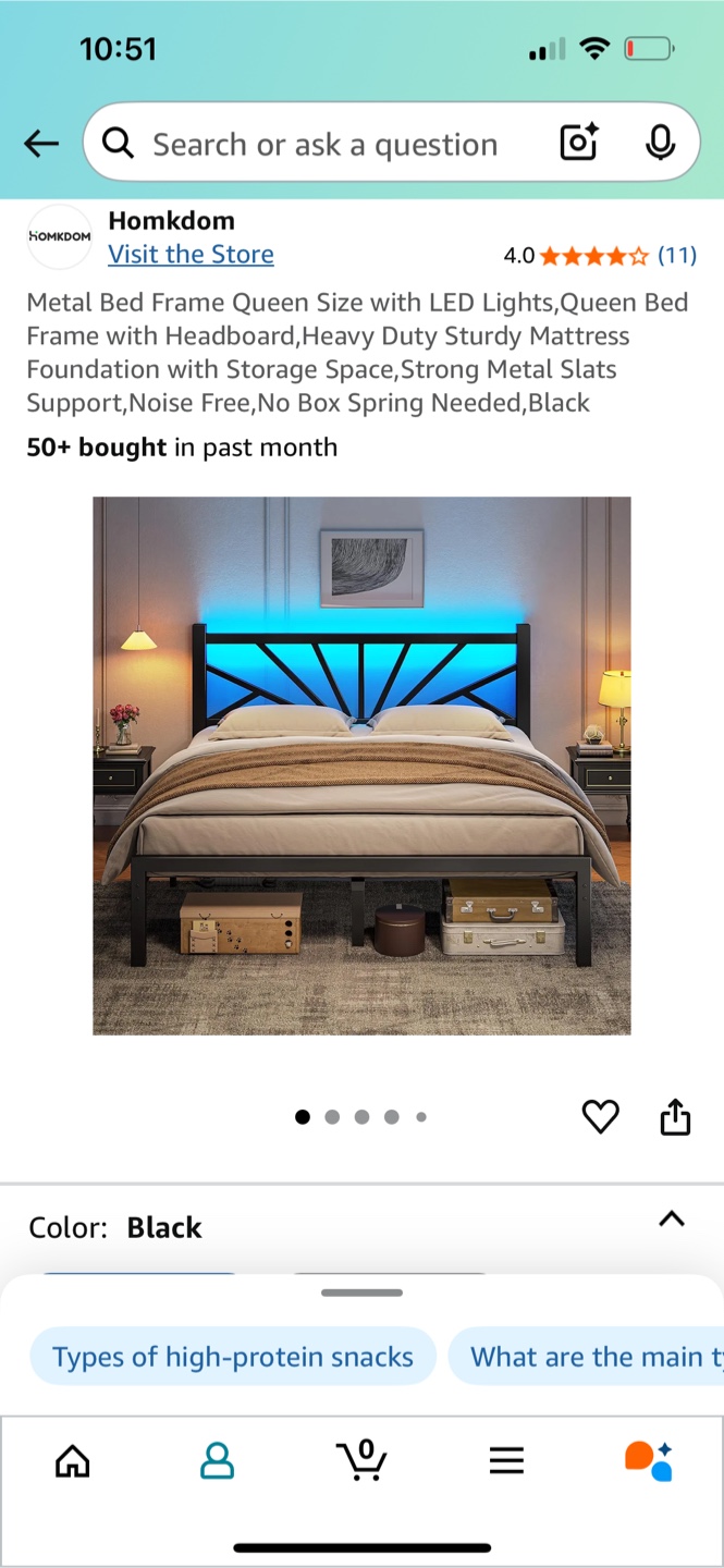 Queen Size Metal Bed Frame with LED Lights