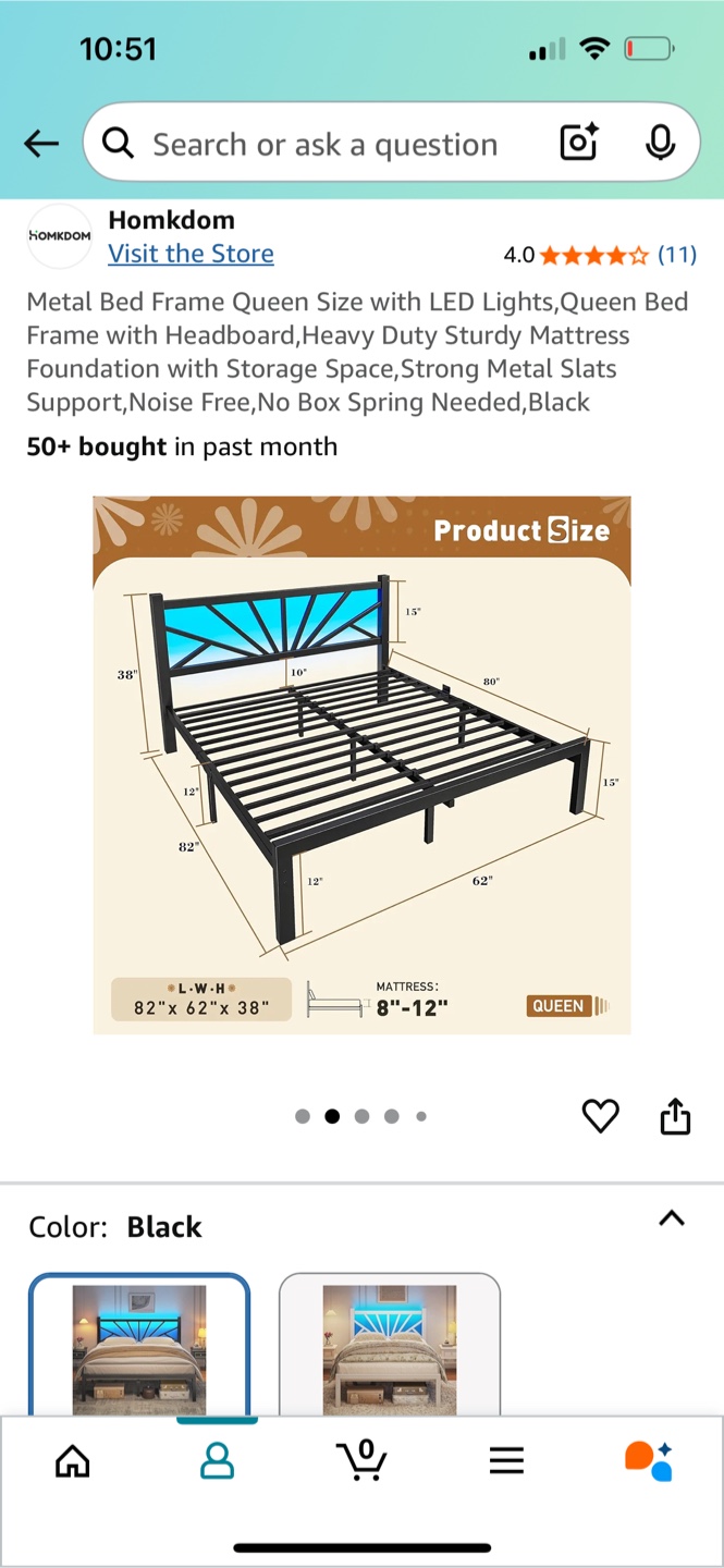 Queen Size Metal Bed Frame with LED Lights - photo 2