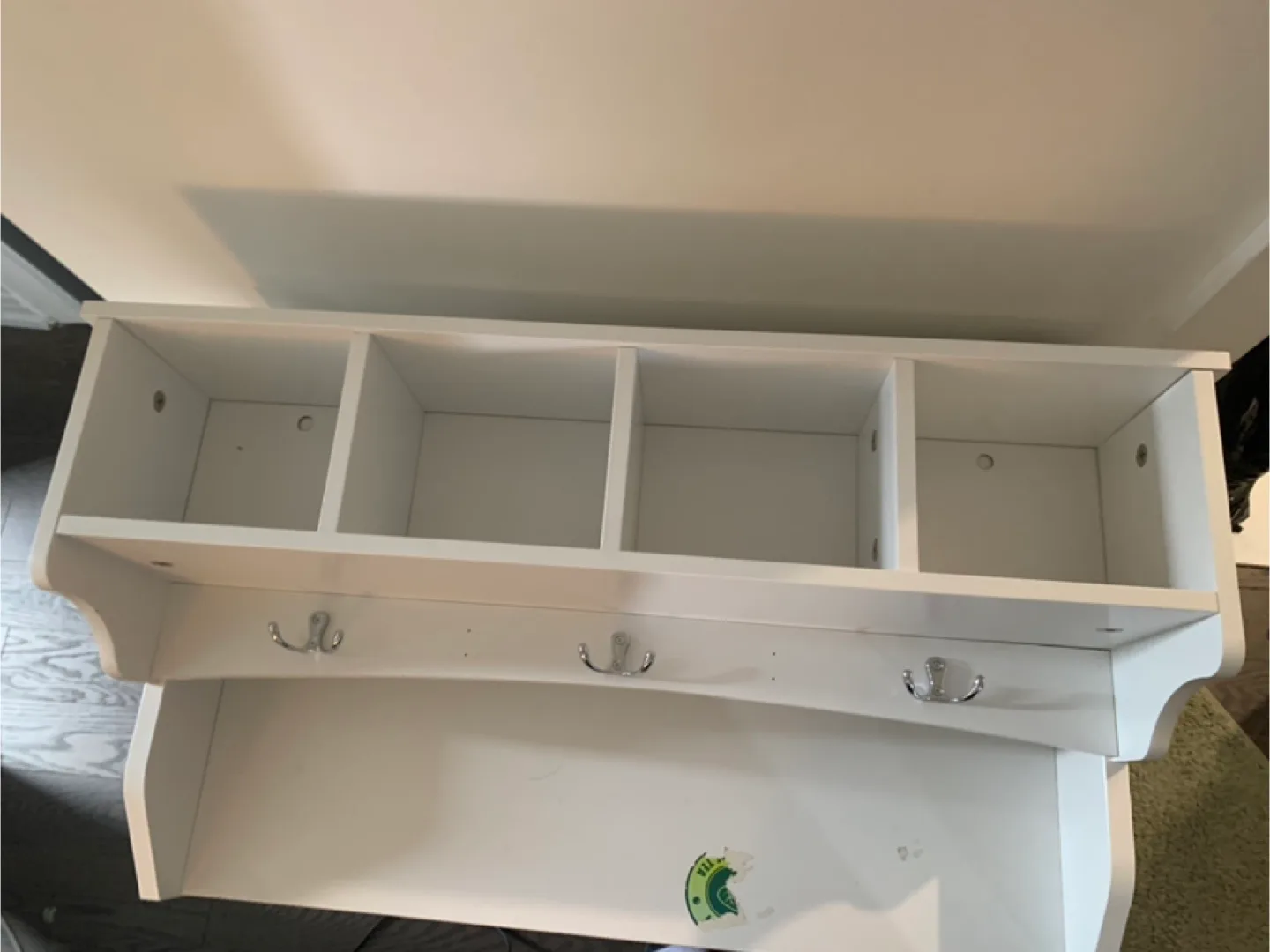 White Wooden Wall Shelf with Hooks thumbnail