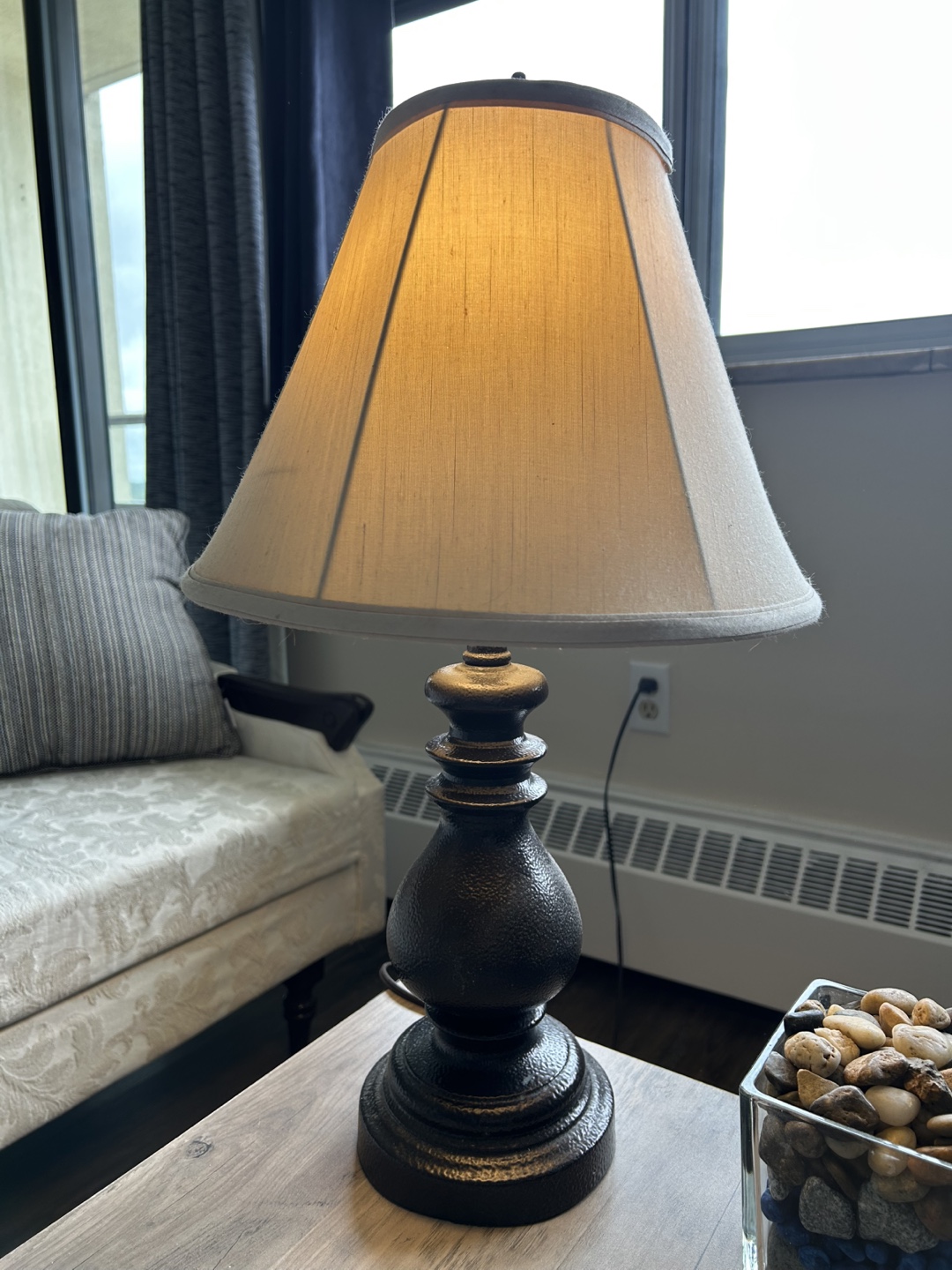 Dark Brown Table Lamp with Cream Shade - photo 2