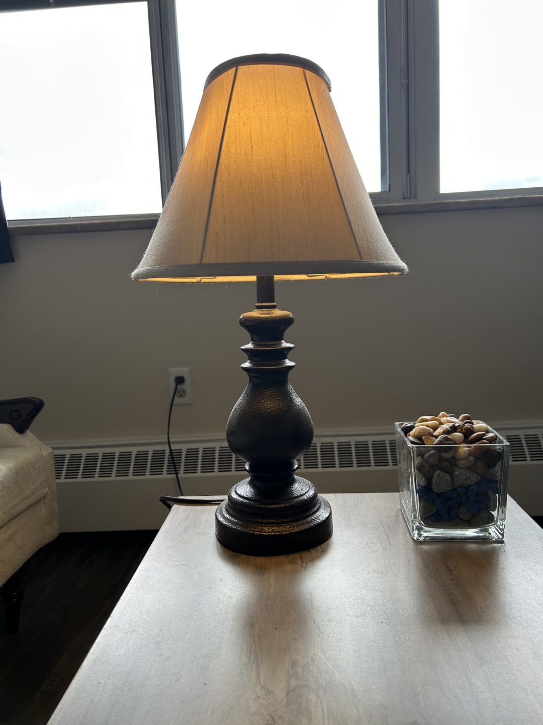 Dark Brown Table Lamp with Cream Shade