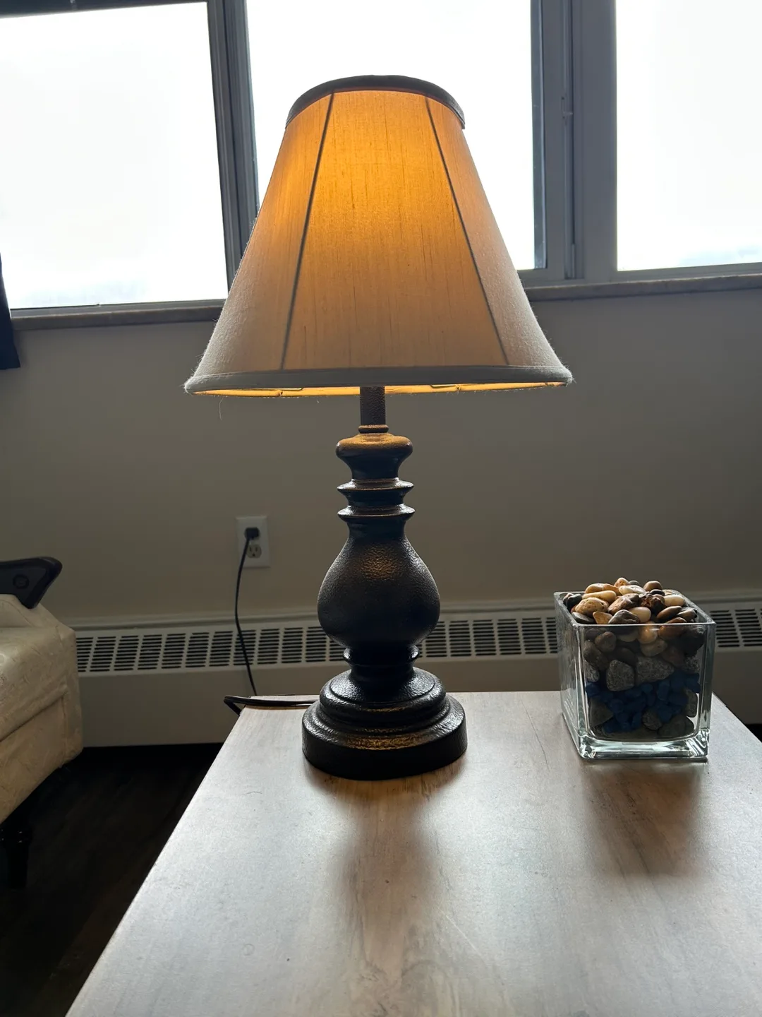 Dark Brown Table Lamp with Cream Shade thumbnail