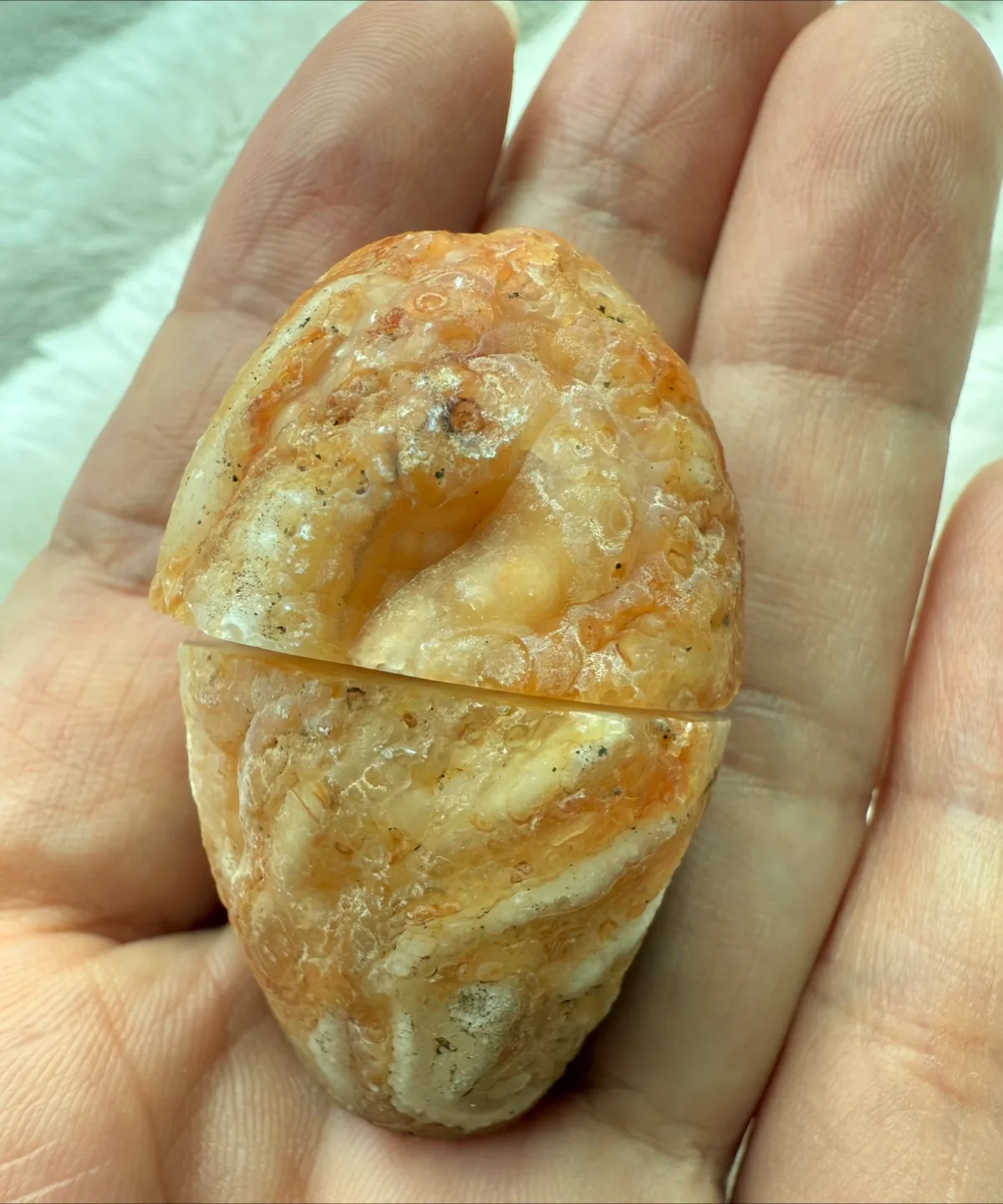 Unique Orange Agate Geode – Natural Crystal Specimen, Two Halves image indicator(4)
