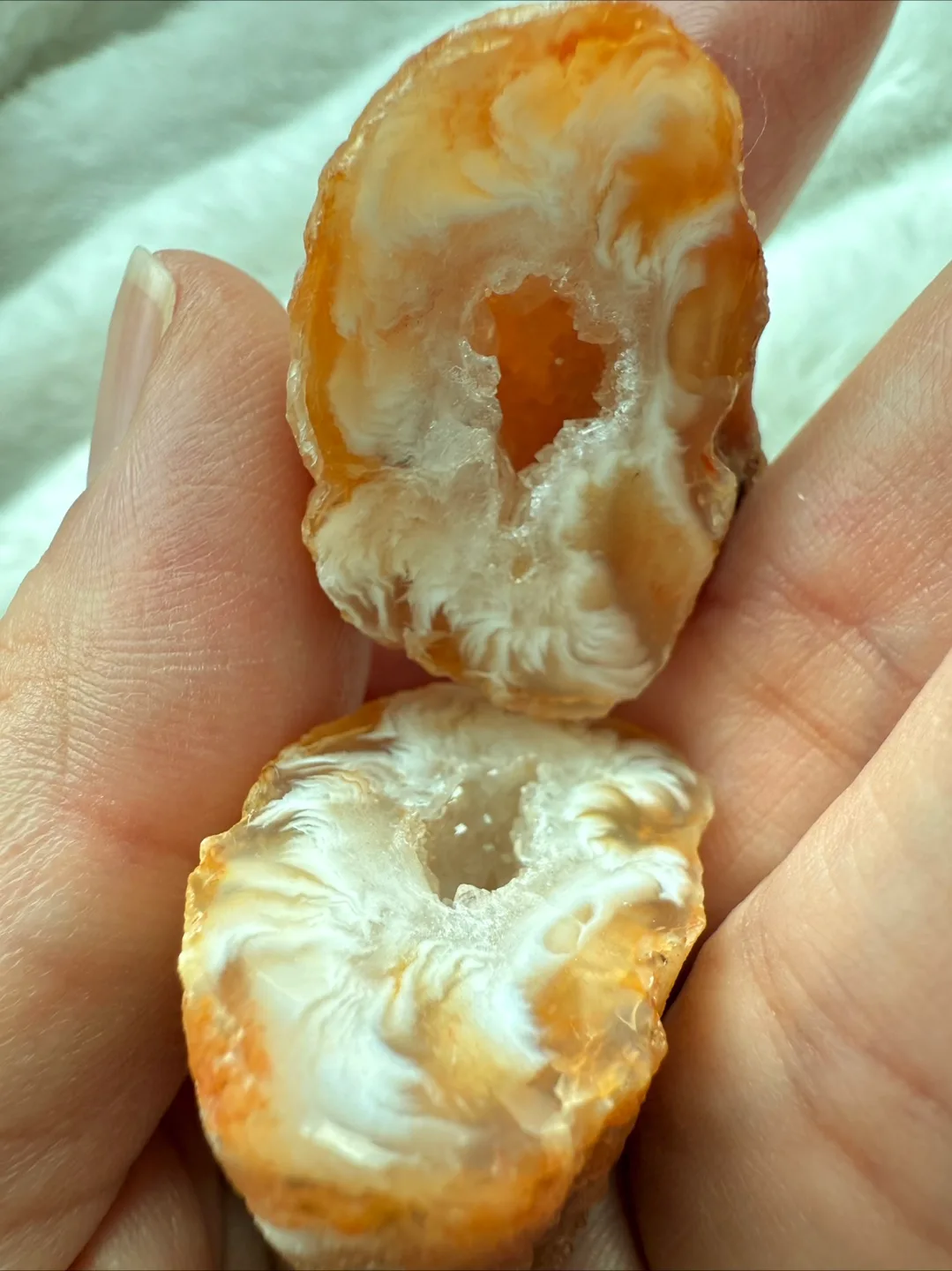 Unique Orange Agate Geode – Natural Crystal Specimen, Two Halves image indicator(5)