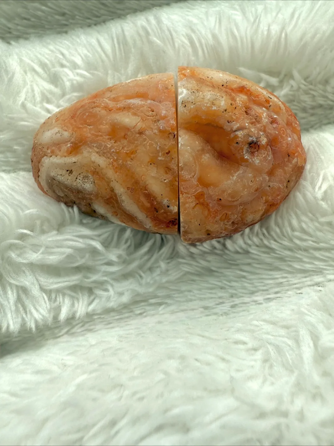Unique Orange Agate Geode – Natural Crystal Specimen, Two Halves image indicator(3)