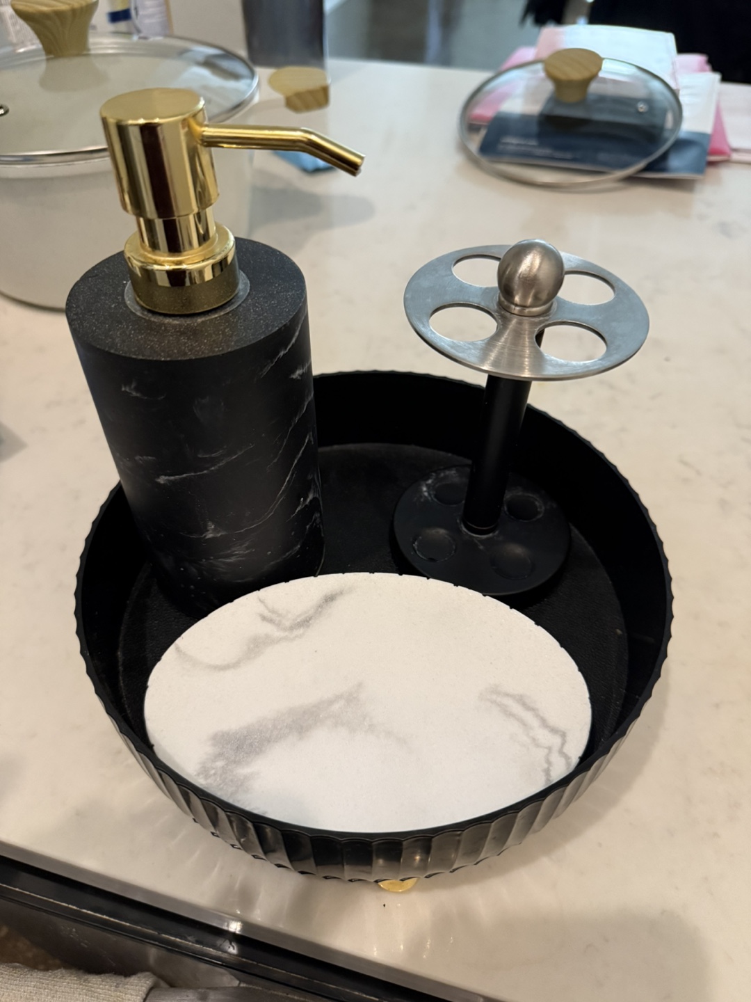 Bathroom Organizer with Soap Dispenser and Toothbrush Holder