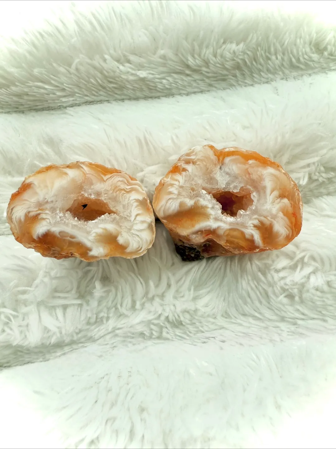 Unique Orange Agate Geode – Natural Crystal Specimen, Two Halves image indicator(6)