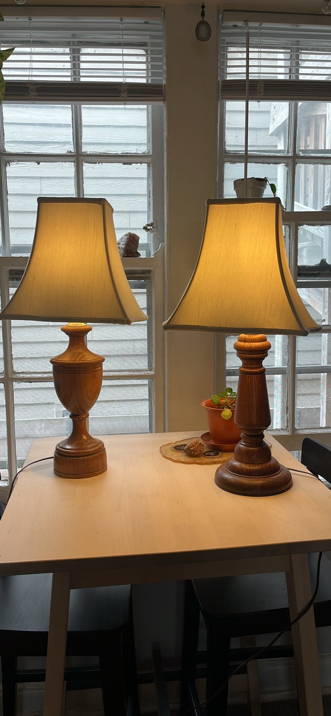 Pair of Wooden Table Lamps with Beige Shades