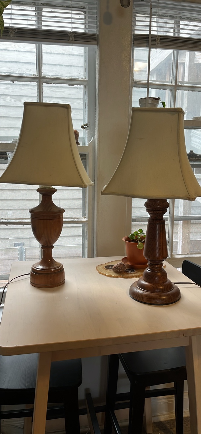 Pair of Wooden Table Lamps with Beige Shades - photo 2