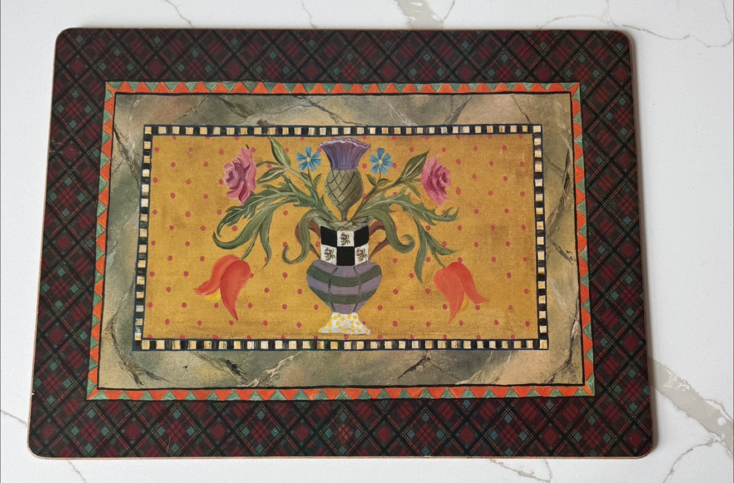 Mackenzie Child set of four placemats with cork backing.