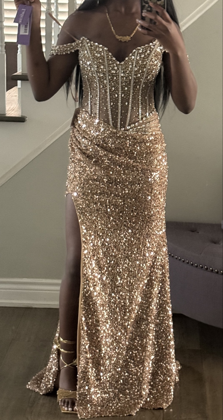 Stunning Gold Sequin Prom Dress with High Leg Slit - photo 2