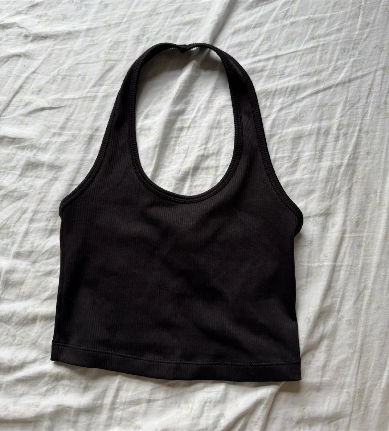 H&M Black Ribbed Halter Crop Top thumbnail