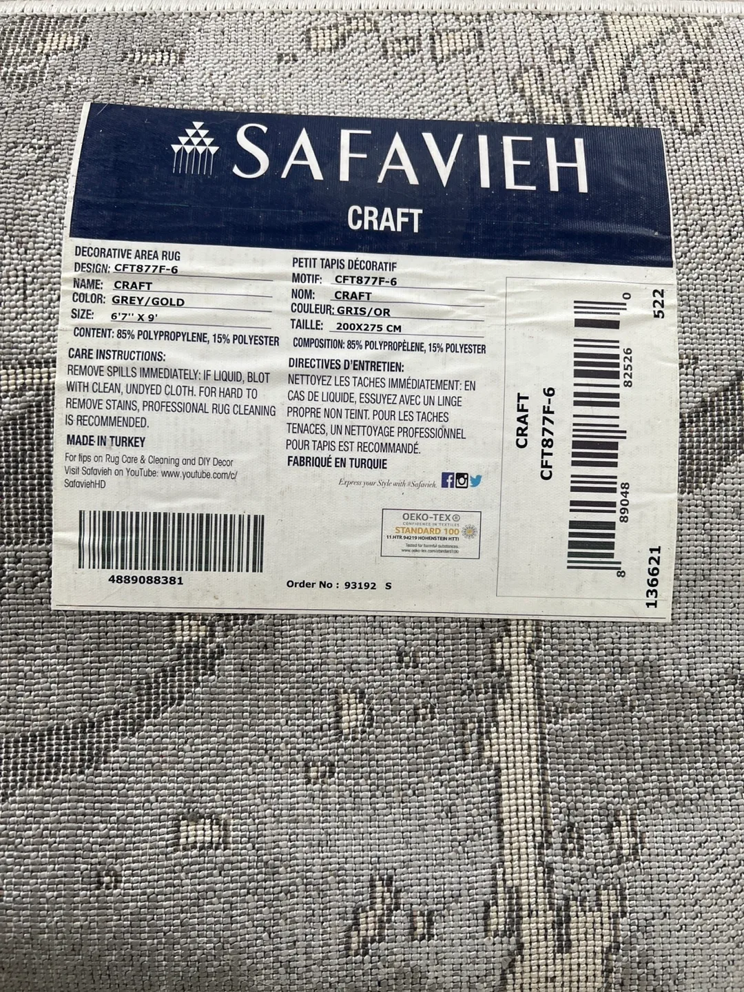 Safavieh Craft Grey/Gold Marble Area Rug 6'x9' image indicator(3)