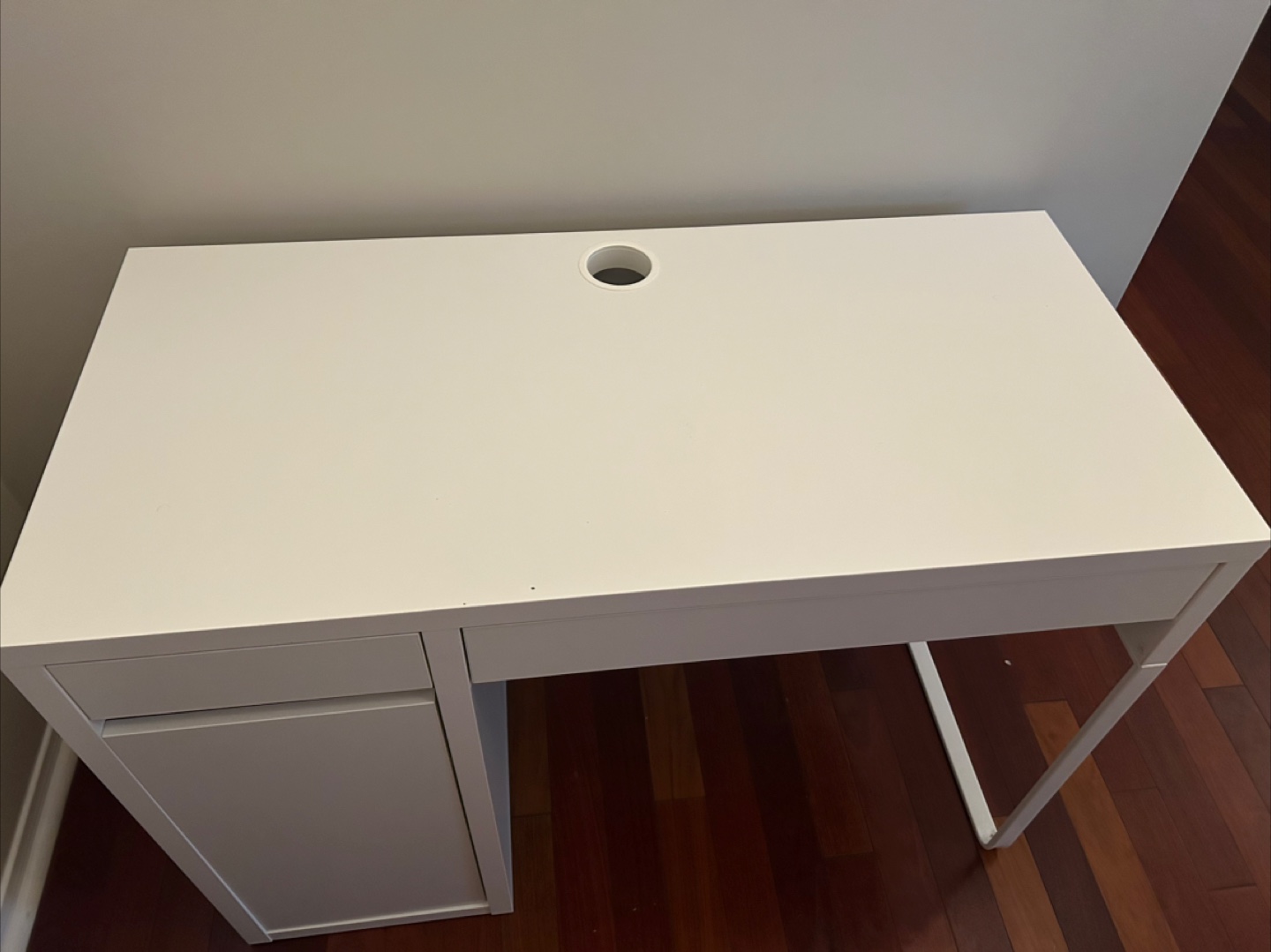 White IKEA Desk with Drawer and Cable Hole