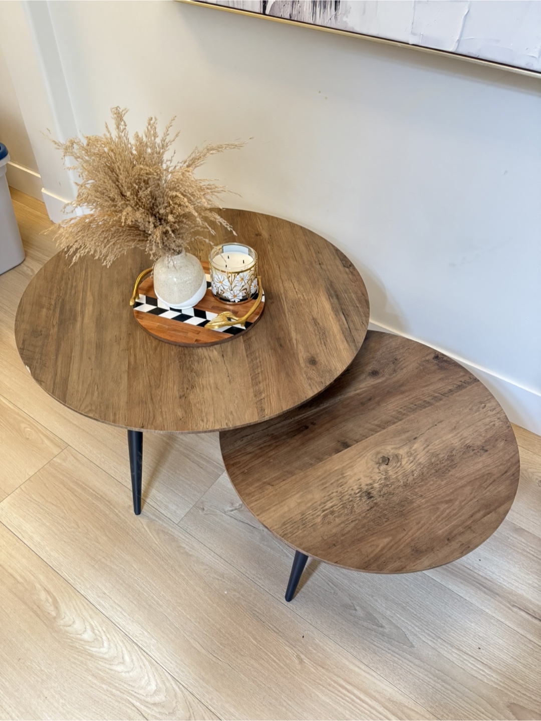 Nested Round Coffee Tables - Dark Brown Wood Finish