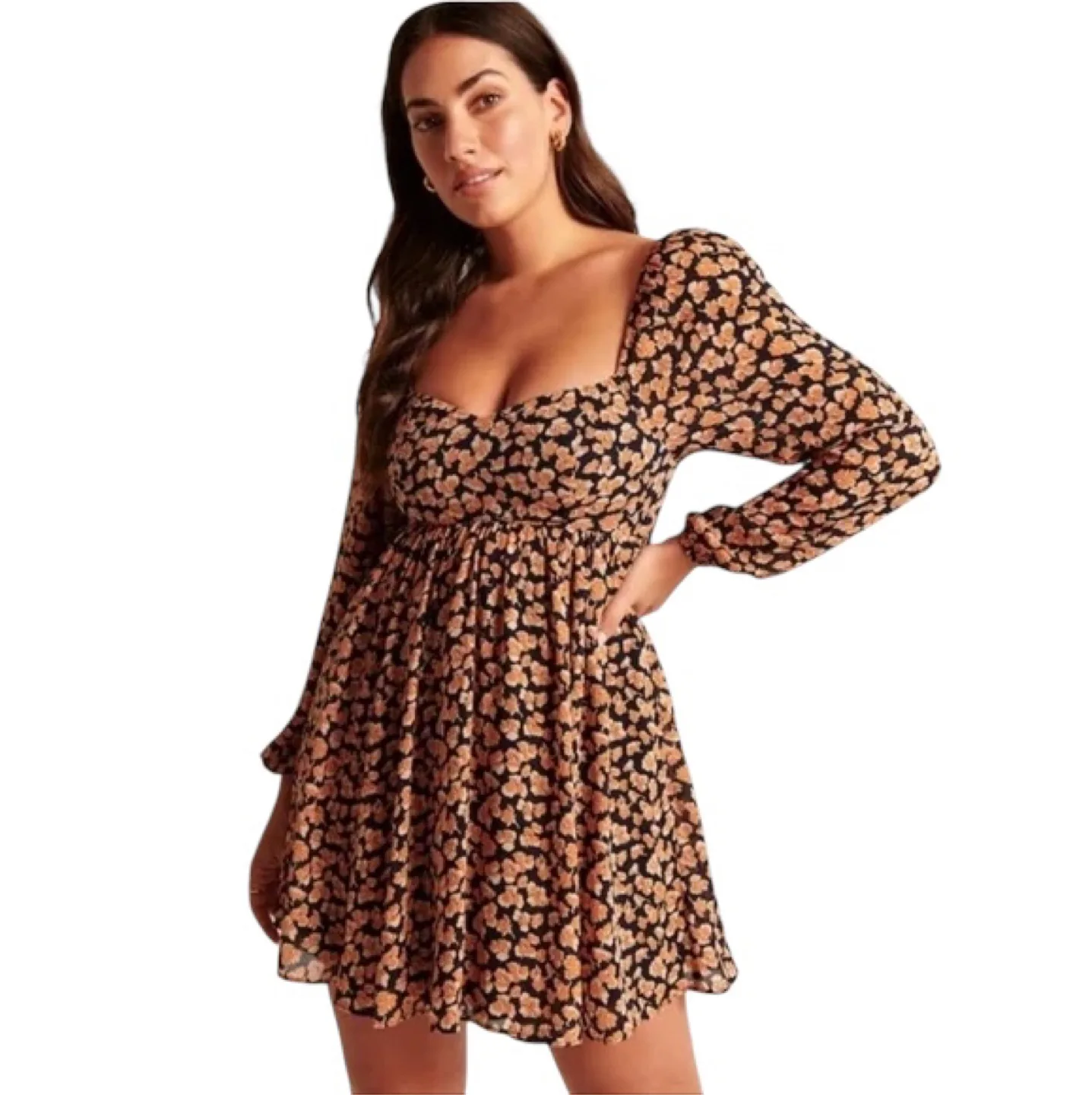 Abercrombie & Fitch Floral Babydoll Mini Dress Size Medium Tall thumbnail
