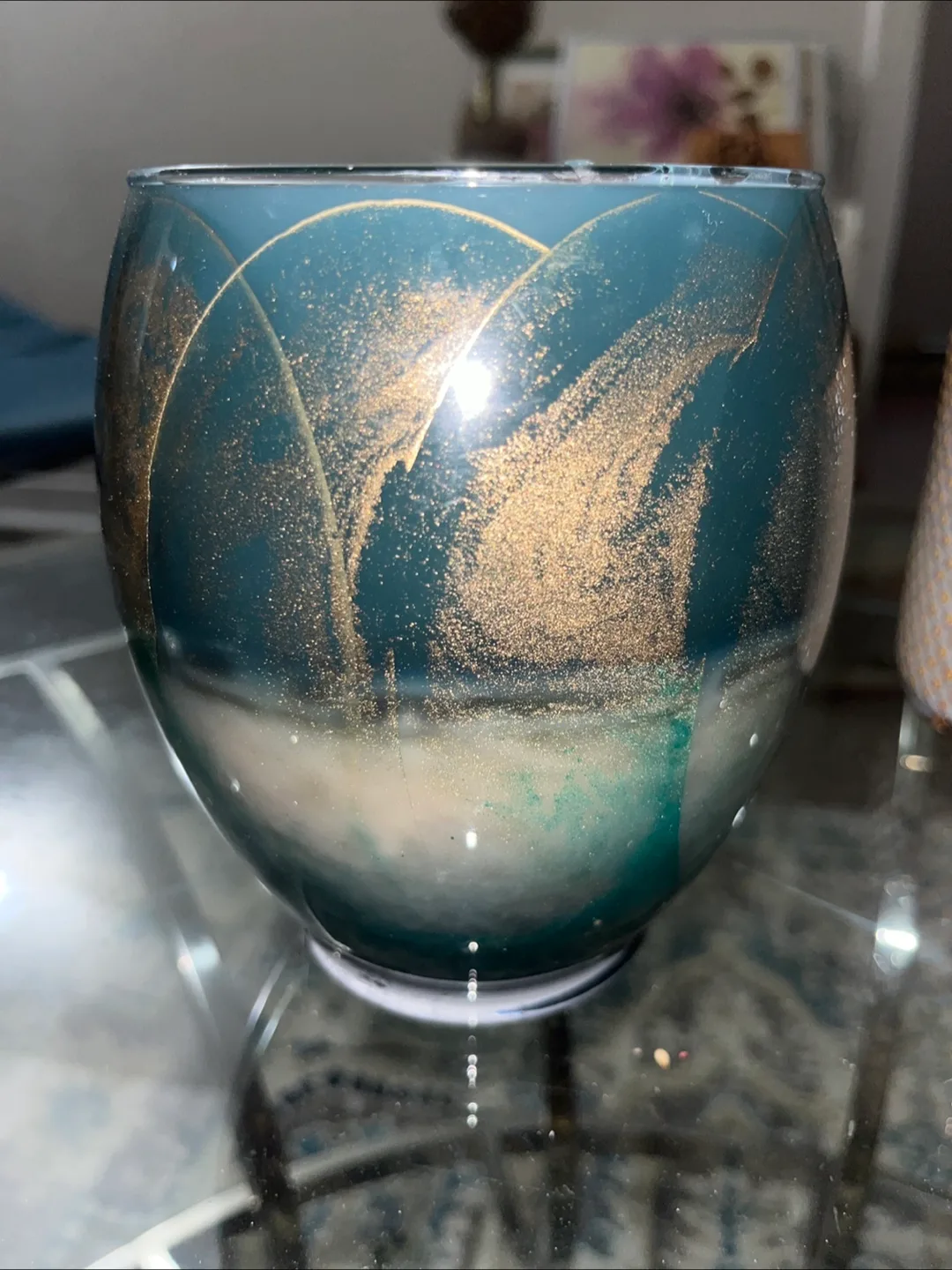 Teal and gold candle never used image indicator(4)