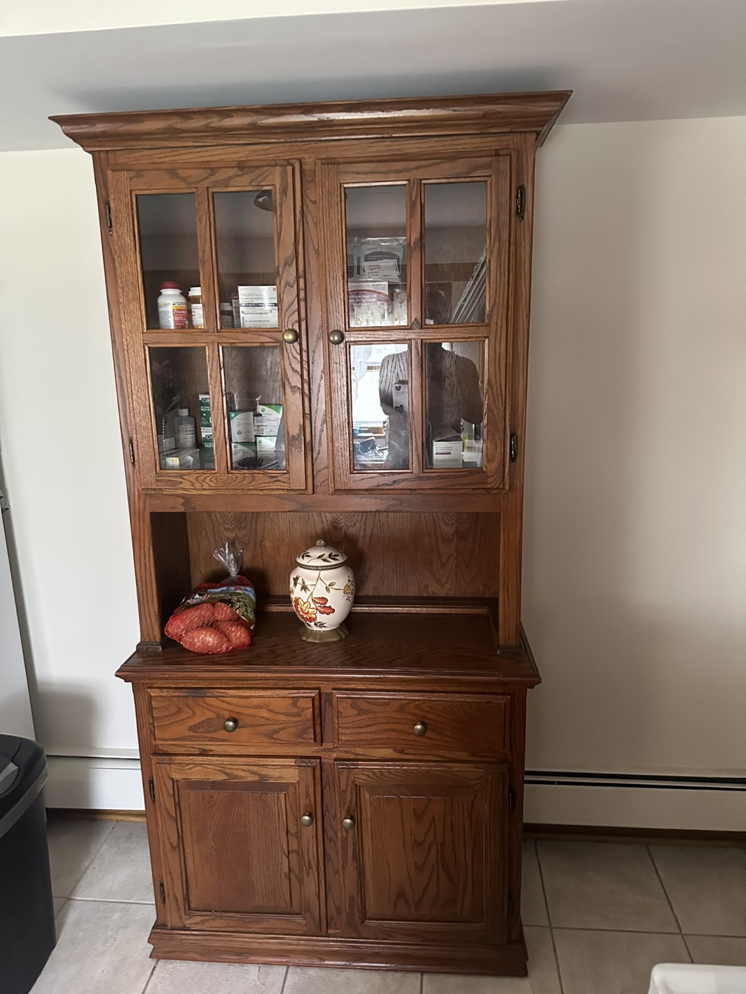 Solid Wood Hutch with Glass Doors