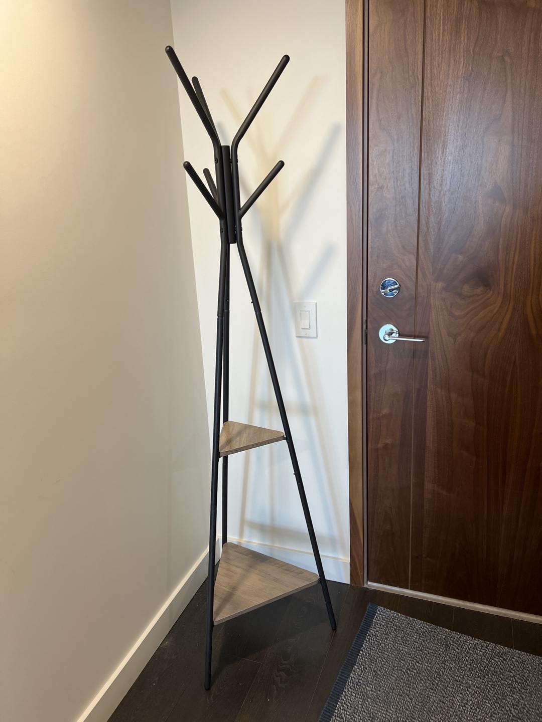 Modern Black Coat Rack with Two Shelves