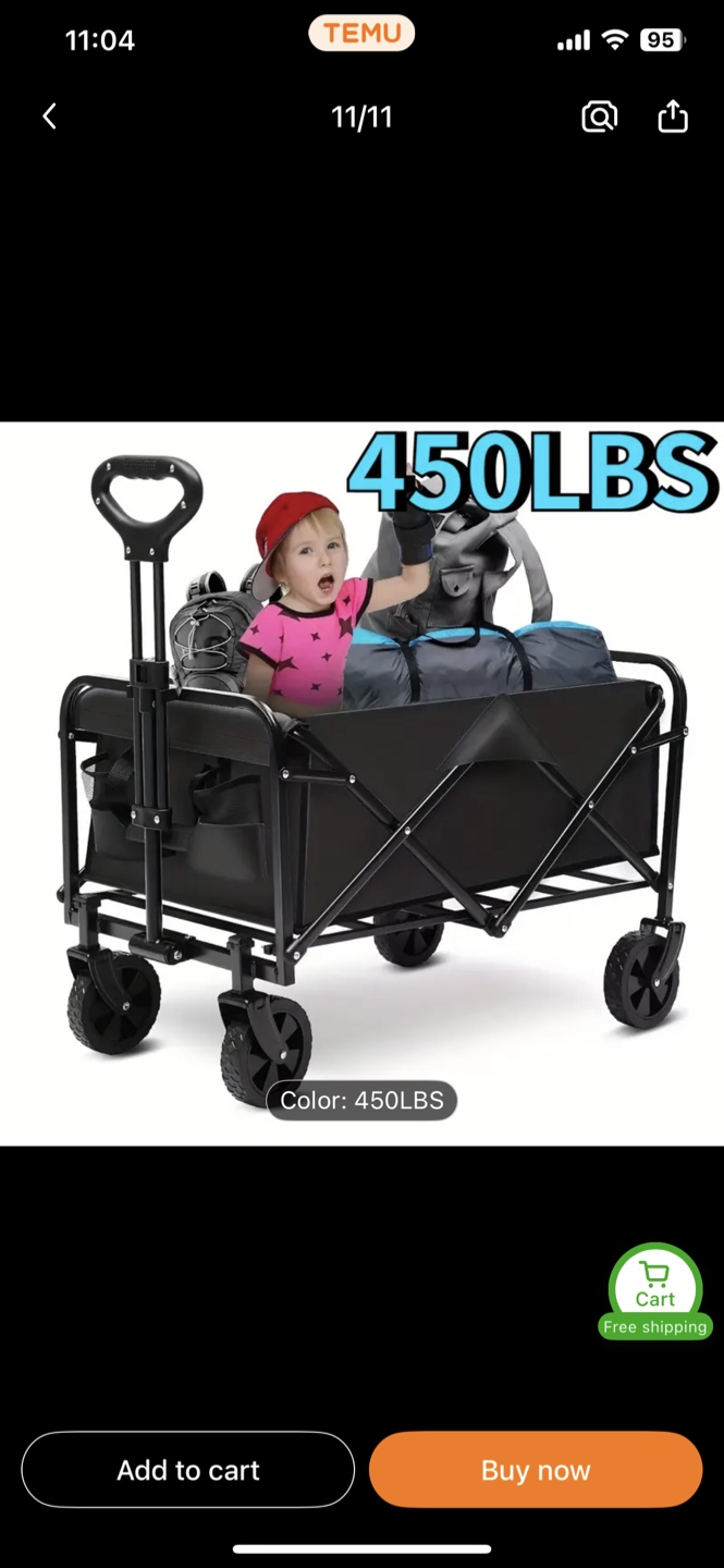 Black Heavy-Duty Collapsible Folding Wagon Cart - photo 3