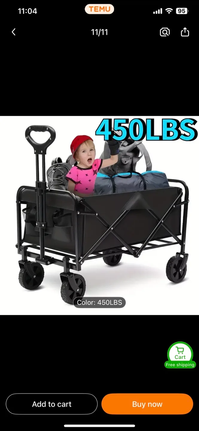 Black Heavy-Duty Collapsible Folding Wagon Cart image indicator(3)