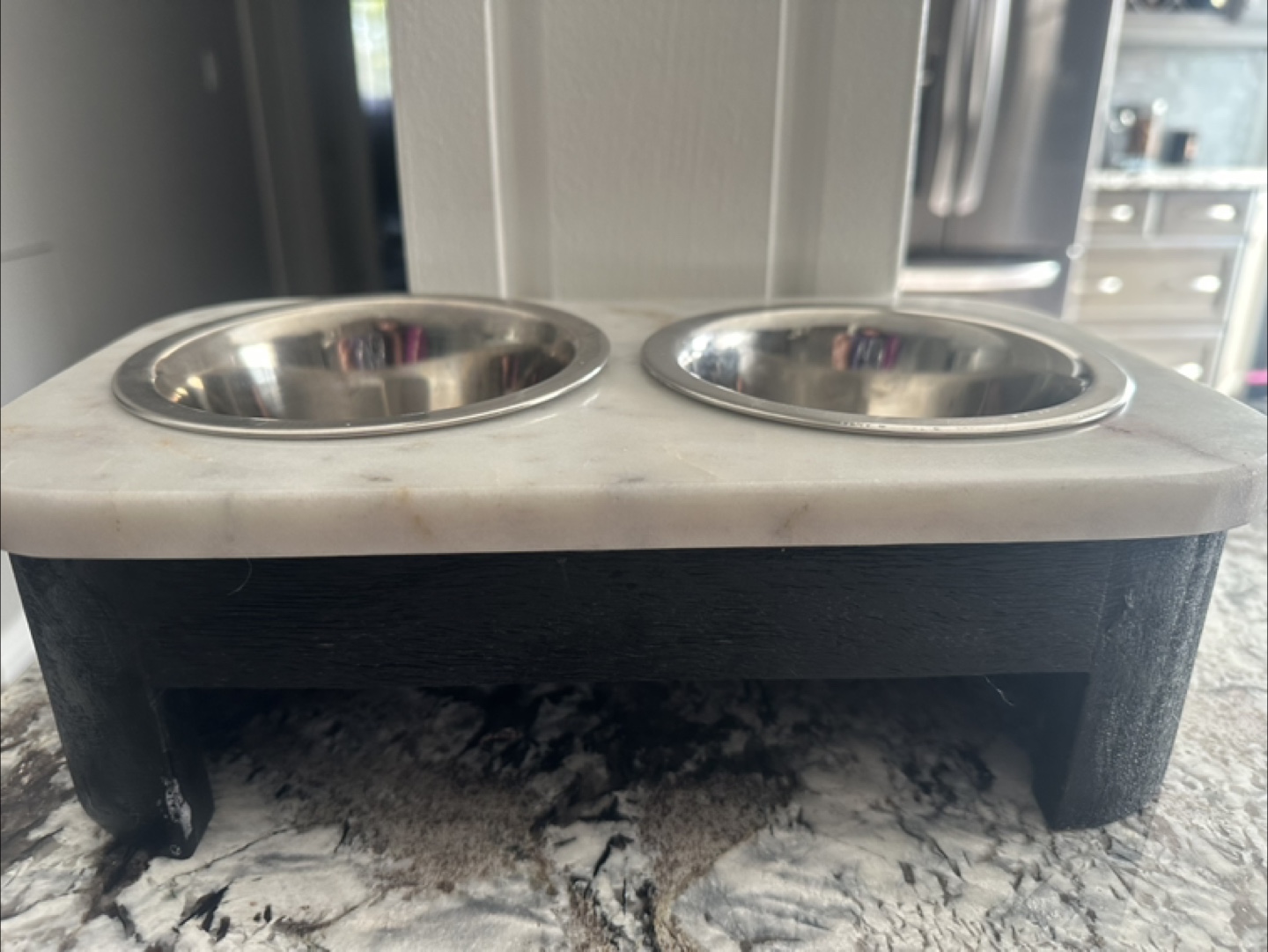 Marble and Wood Pet Bowl