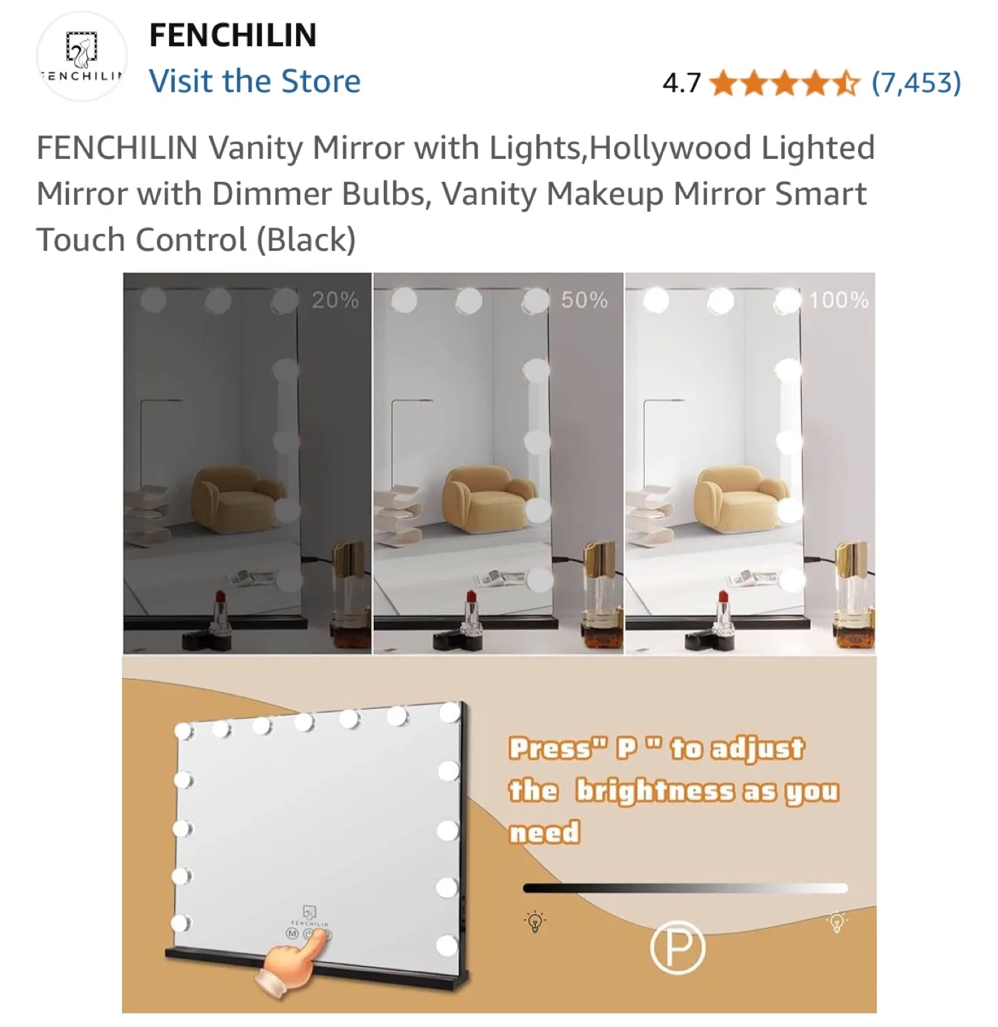 FENCHILIN Vanity Mirror with Lights image indicator(4)