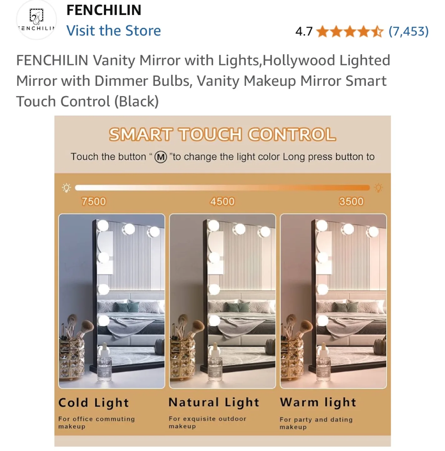 FENCHILIN Vanity Mirror with Lights image indicator(3)