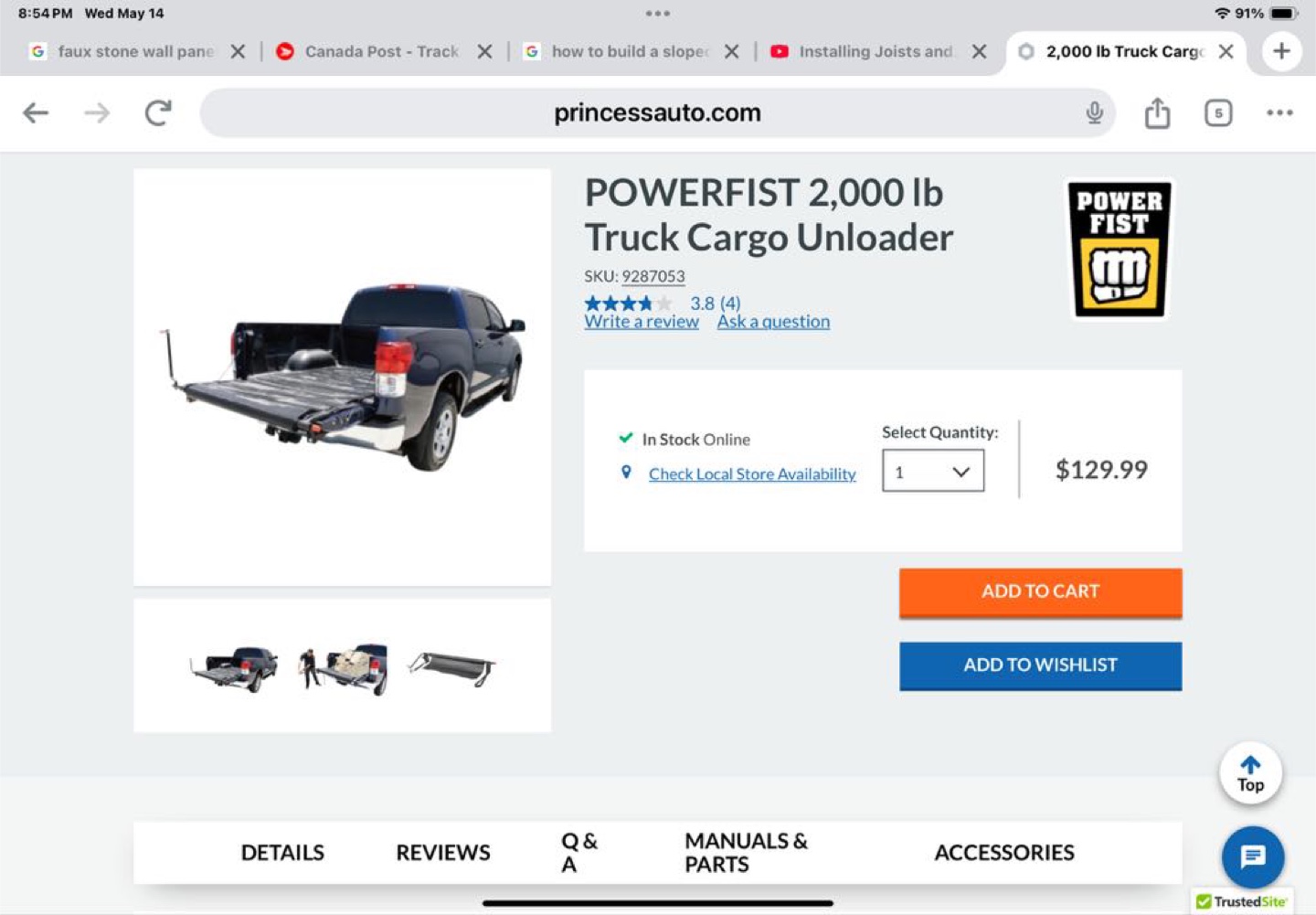 Powerfist 2000 lb Truck Cargo Unloader