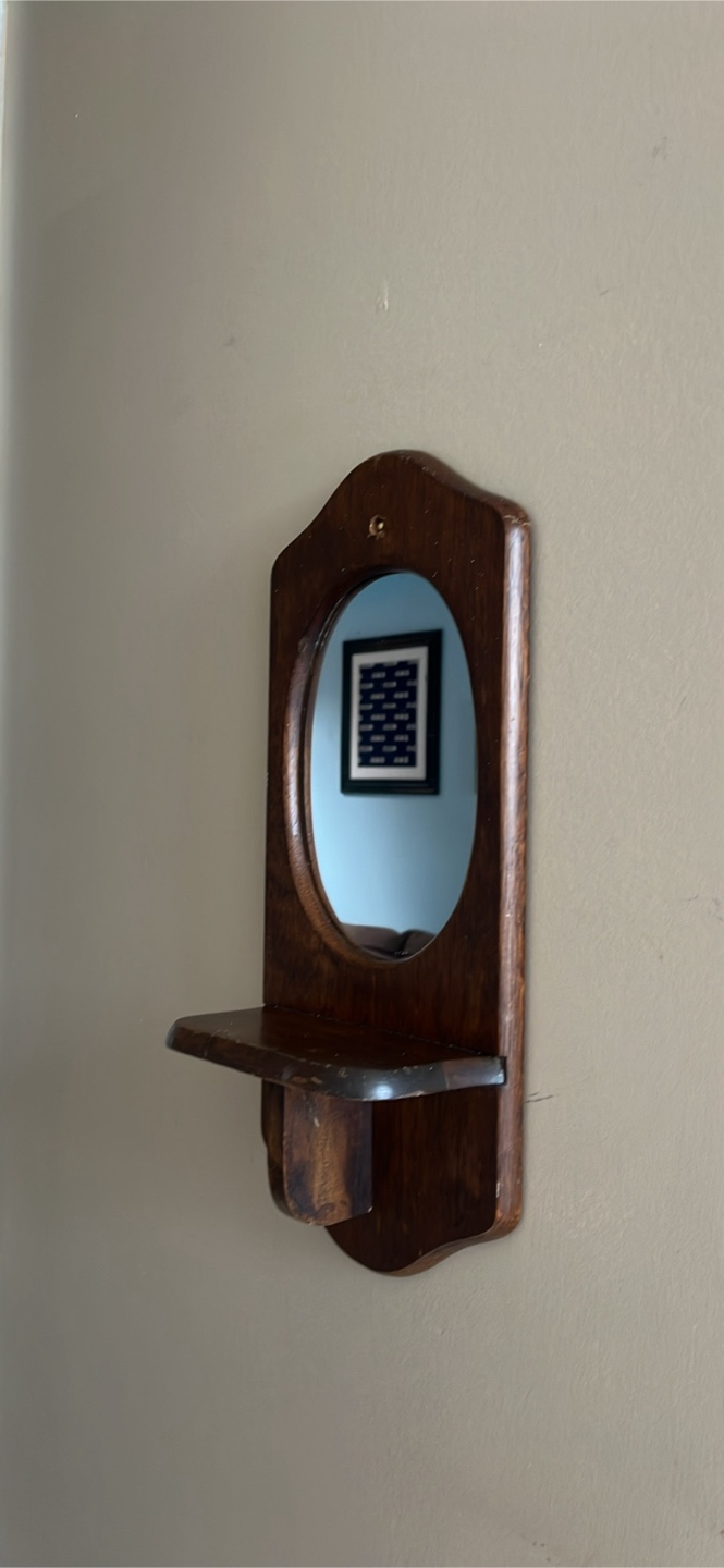 Vintage Wooden Wall Mirror with Shelf