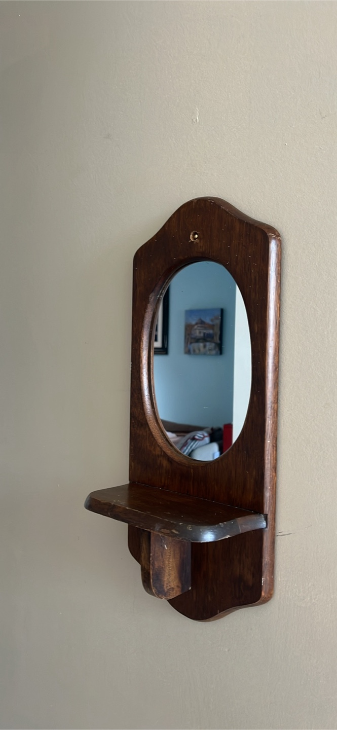 Vintage Wooden Wall Mirror with Shelf - photo 4