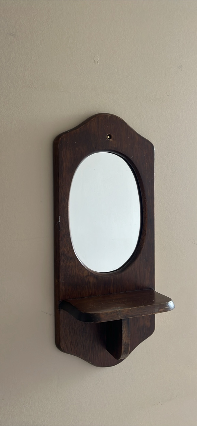 Vintage Wooden Wall Mirror with Shelf - photo 2