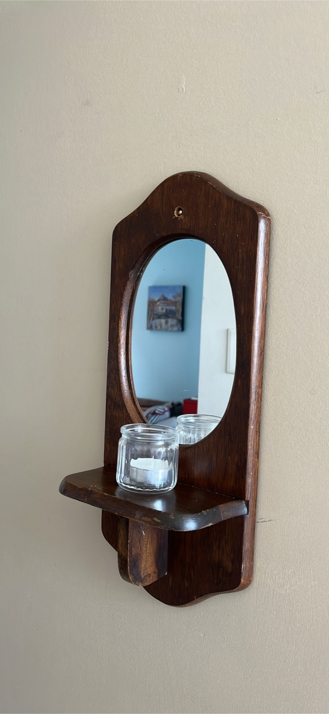 Vintage Wooden Wall Mirror with Shelf - photo 3