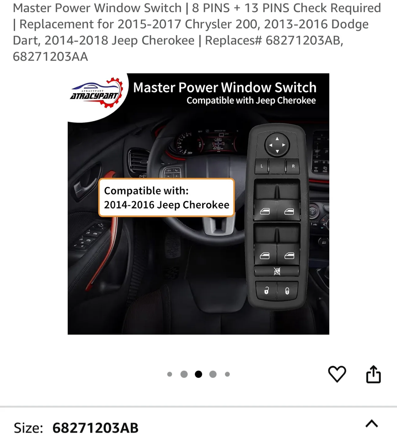 JYWAUTO Driver Side Master Power Window Switch 68110866AB image indicator(6)
