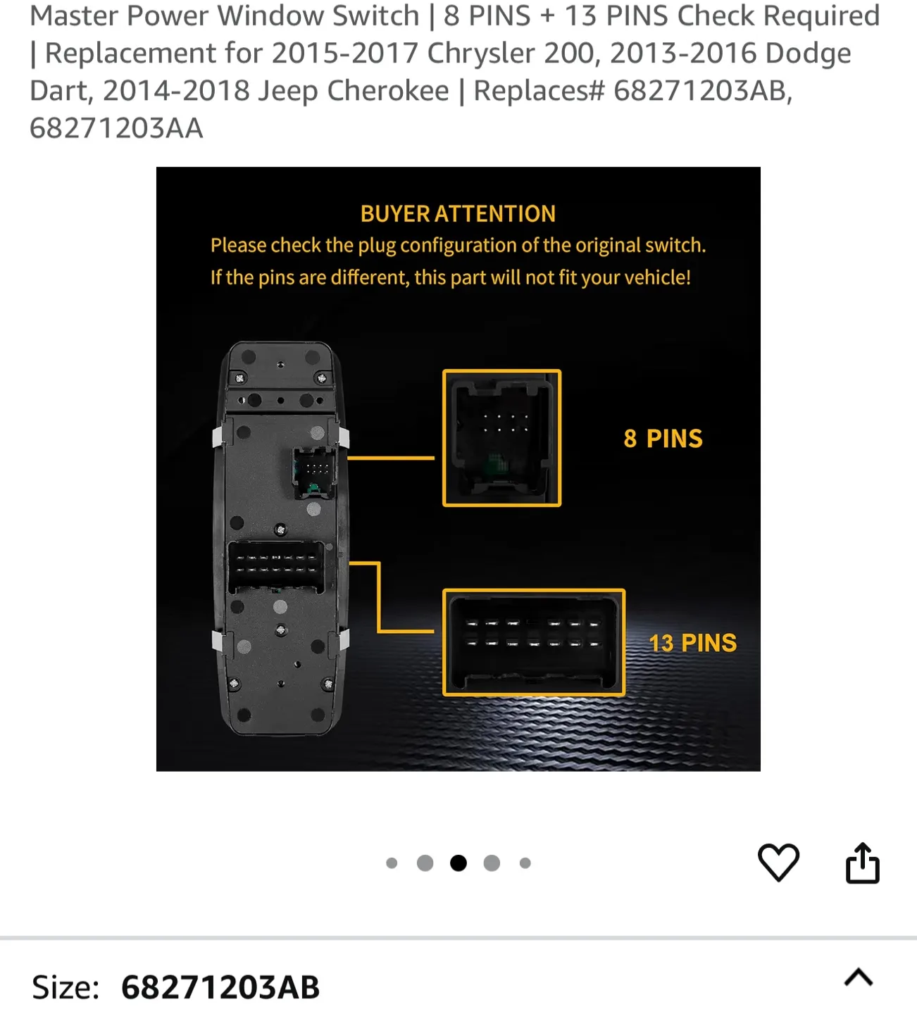 JYWAUTO Driver Side Master Power Window Switch 68110866AB image indicator(4)