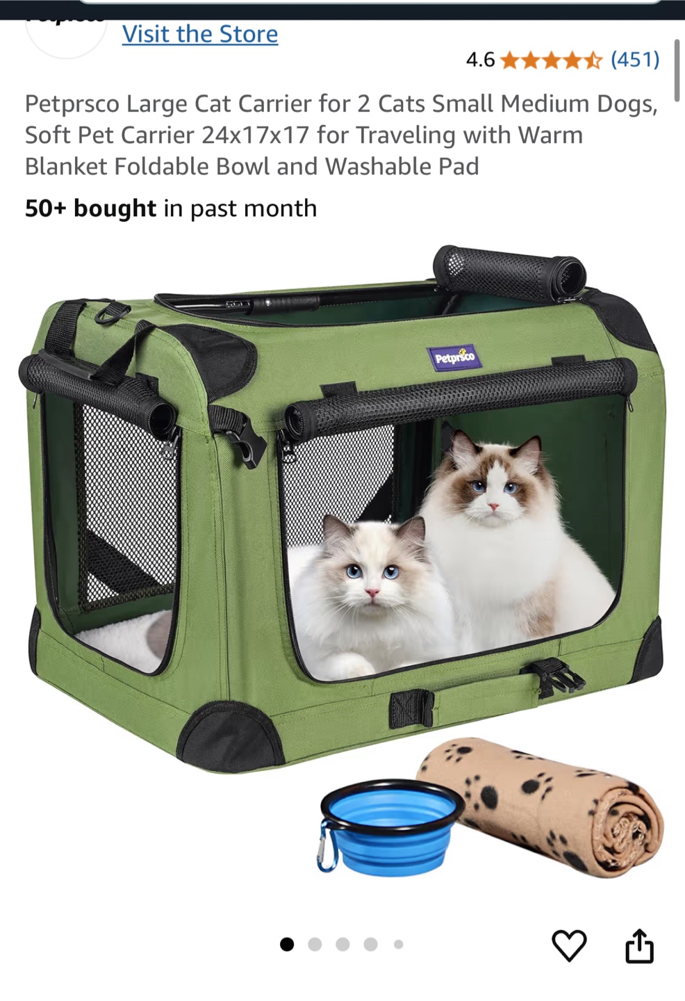 Petprsco Large Cat Carrier with Accessories - photo 4