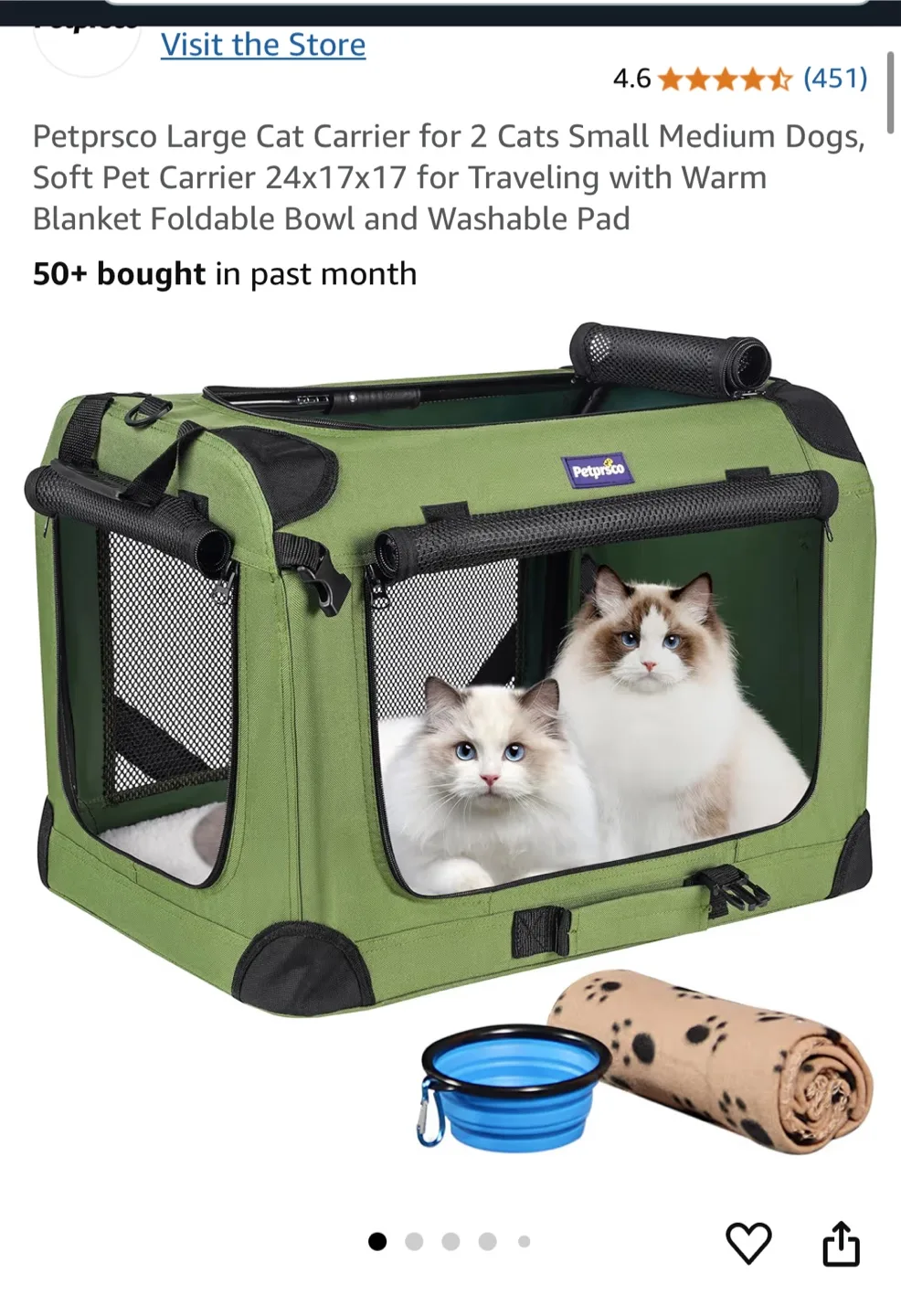 Petprsco Large Cat Carrier with Accessories image indicator(4)