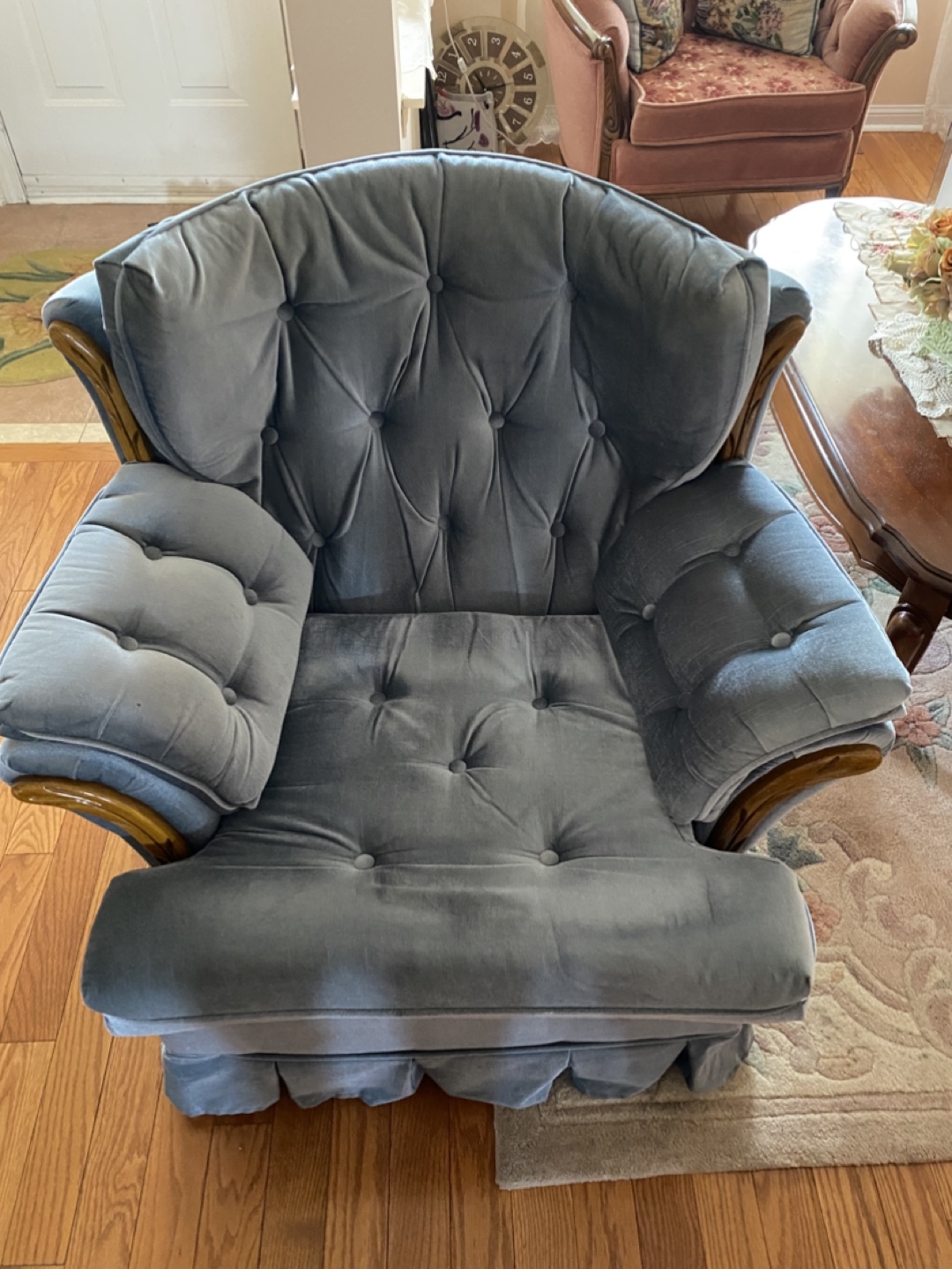 Deal and Steal  Blue Velvet Armchair, swivel rocking chair