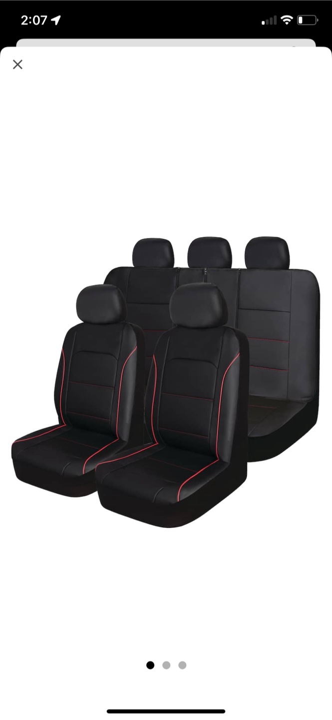 Premium Leather Seat Cover Set - Black with Red Piping