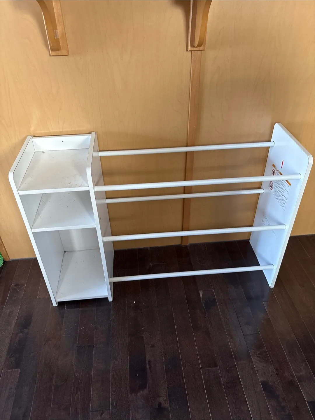 White shelf with bars for holding bins #freecycle