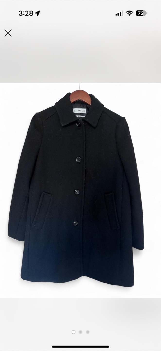 Black Wool Blend Peacoat - Size M
