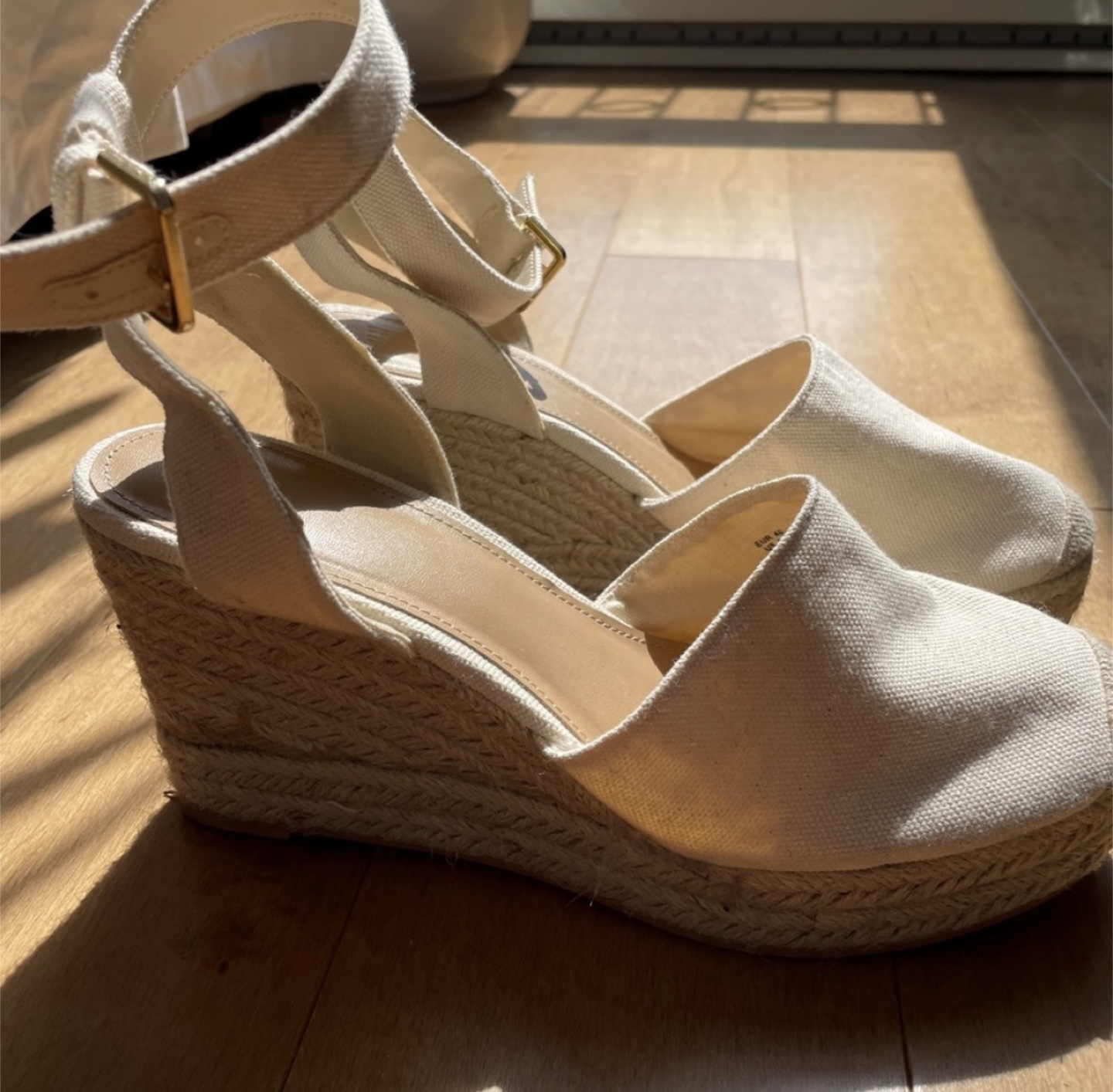 Cream-coloured Espadrille Wedge Sandals