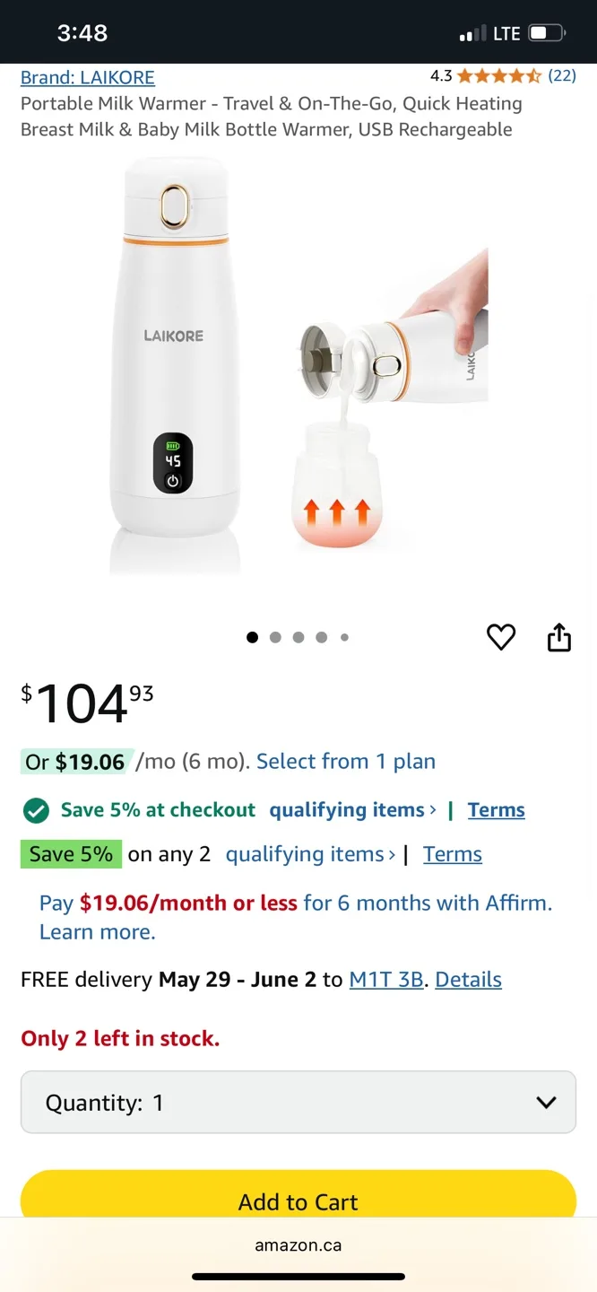 LAIKORE Portable Bottle Warmer - USB Rechargeable thumbnail