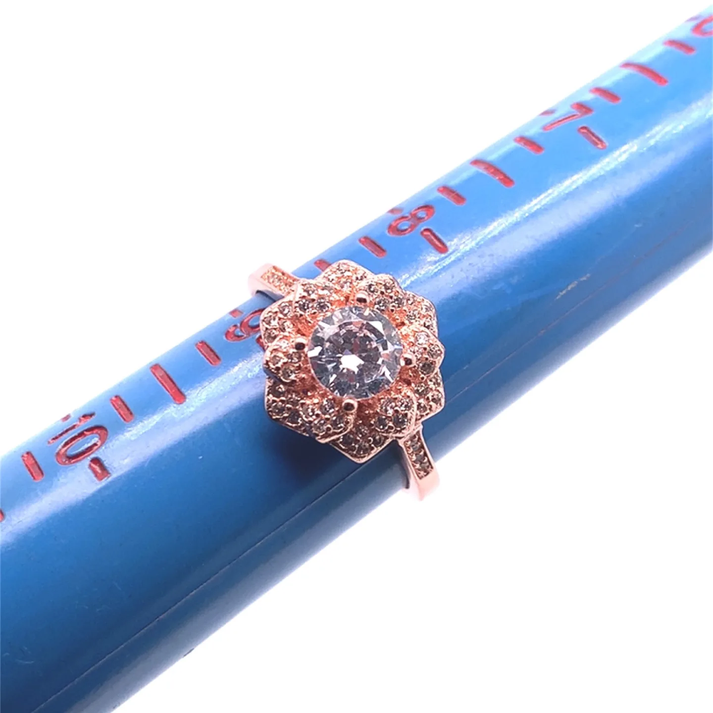 Rose Gold CZ Flower Ring, Size 8.75 thumbnail