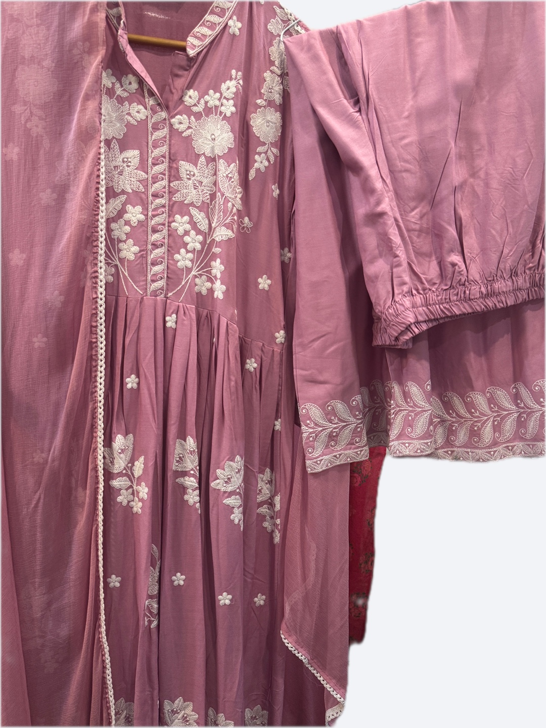 Beautiful mauve embroidered three-piece suit