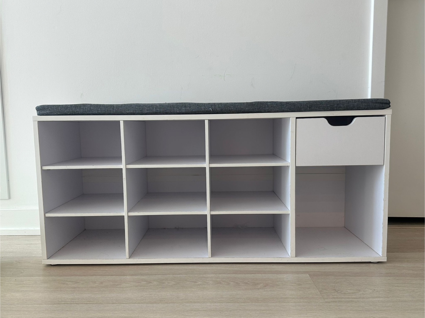 White Shoe Rack with Cushioned Seat