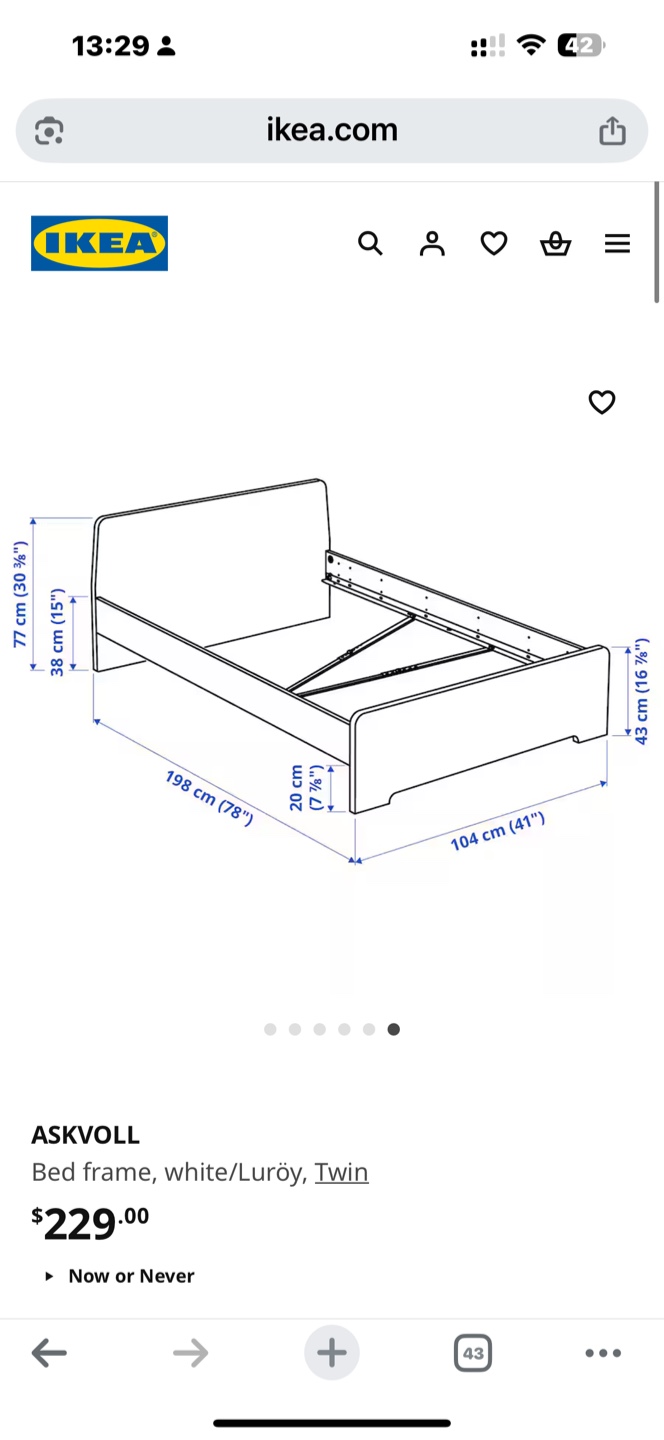 IKEA ASKVOLL Twin Bed Frame - White/Luröy - photo 4
