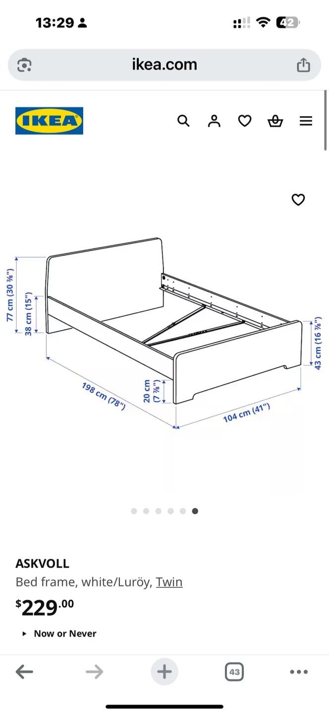 IKEA ASKVOLL Twin Bed Frame - White/Luröy image indicator(4)